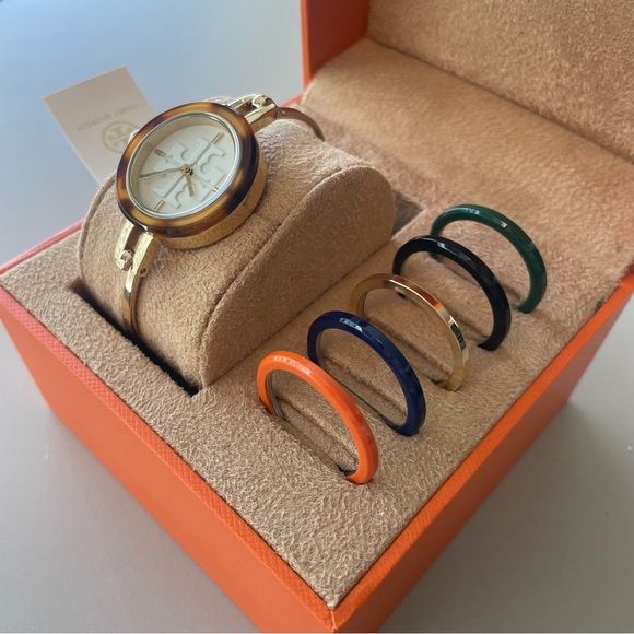 TORY BURCH GIGI BANGLE WATCH, MULTI-COLOR/GOLD-TONE, 27 MM Interchangeable Bands - Picture 7 of 14